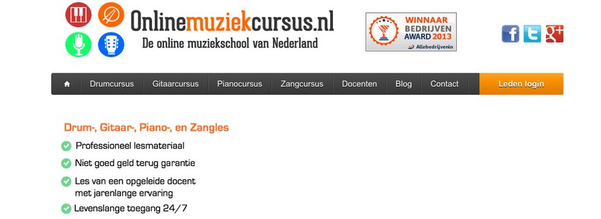 De website van onlinemuziekcursus.nl