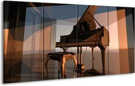 Een kunstige afbeelding van een piano op glas